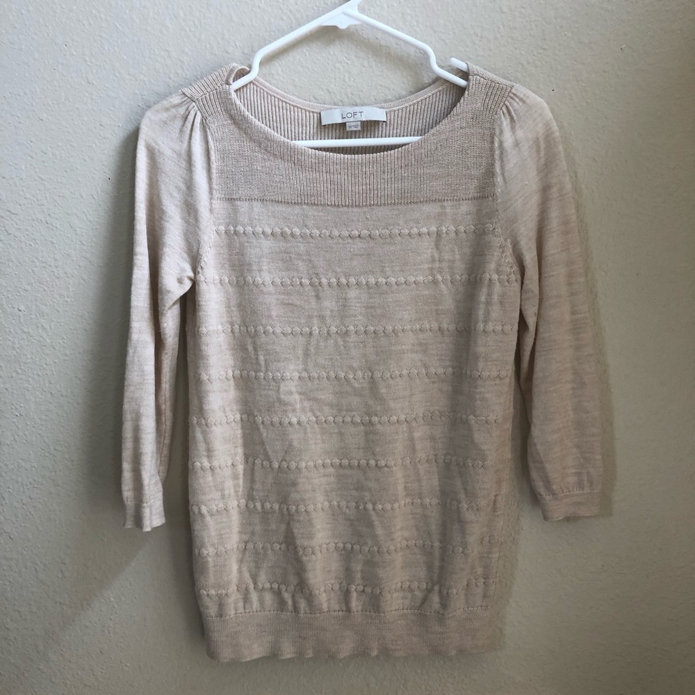 Loft 3/4 sleeve light knit sweater cream